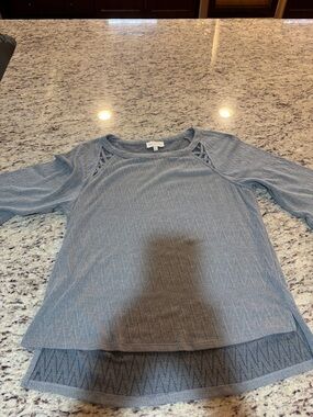 Lucky Brand Heather Blue/Grey Long Sleeve Knit Top with Shoulder Cutouts